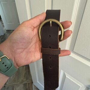 Frye Dark Brown Leather Belt with Gold Buckle